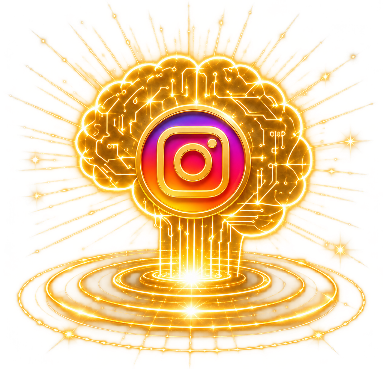 Instagram com inteligência artificial em ouro e brilho